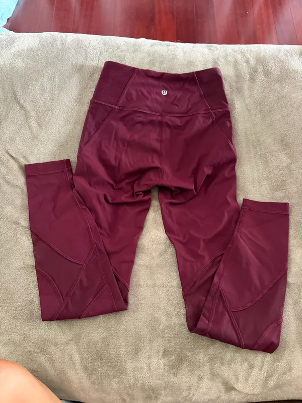 Lululemon Maroon Leggings 4 with Mesh  - Image 2