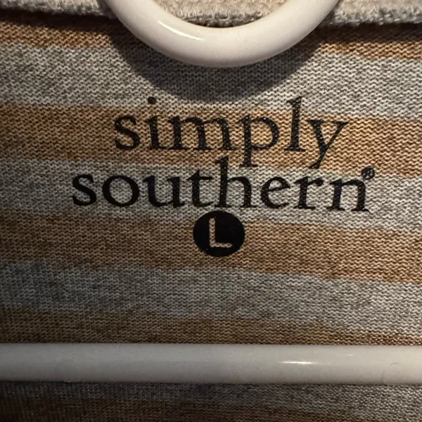 Simply Southern Striped Side Button Sweater Size L Camel/Gray Soft Casual Top - Image 4