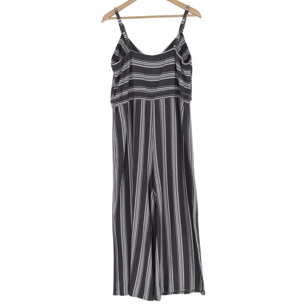 Xhilaration Womens Large Navy Blue White Striped Wide Leg Jumpsuit V-Neck L - Image 4