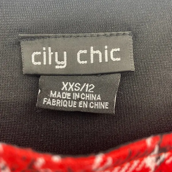 City Chic Mini Dress Herringbone Plaid Knit Square Neck Red Black Womens 12 - Image 4