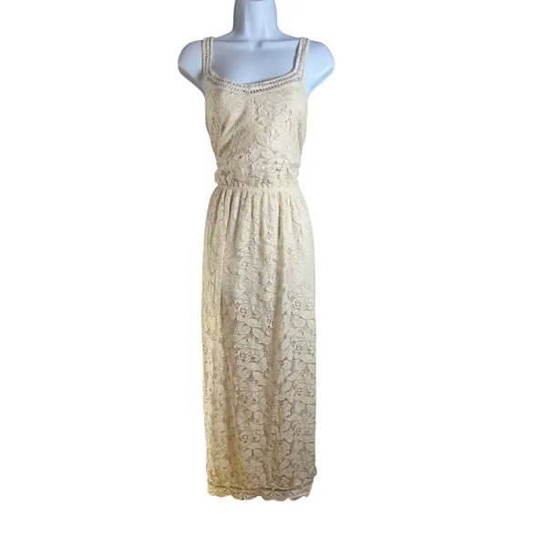 Bar III Womens Ivory Floral Lace Sleeveless Maxi Dress Cream Boho Cottagecore XL - Image 2