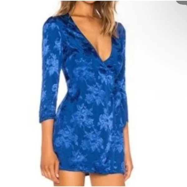 Majorelle Bedford Mini Dress cobalt blue floral satin wrap Small #800 - Image 2