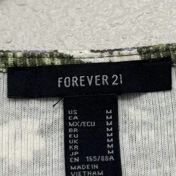 Forever 21 Green Floral Lace Trim Long Sleeve Ribbed Stretch V Top Cottagecore - Image 8