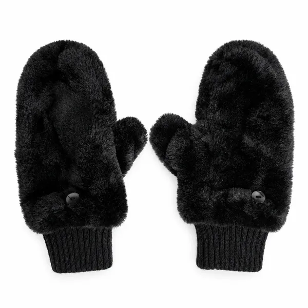 House of Harlow 1960 OS Mittens Convertible Faux Fur Fingerless Black Winter - Image 2