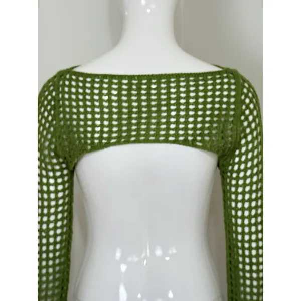 Women Open Knit Bolero Shrug Long Flare Sleeve Crop Top Cover Up Festival Size S - Image 7