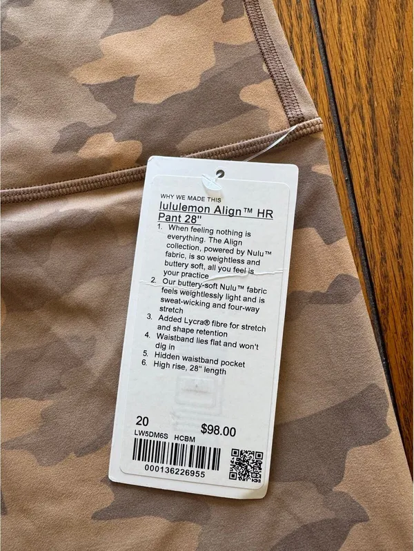 Lululemon Align High Rise 28” Heritage Camo Beige Multi Size 20 NWT - Image 4