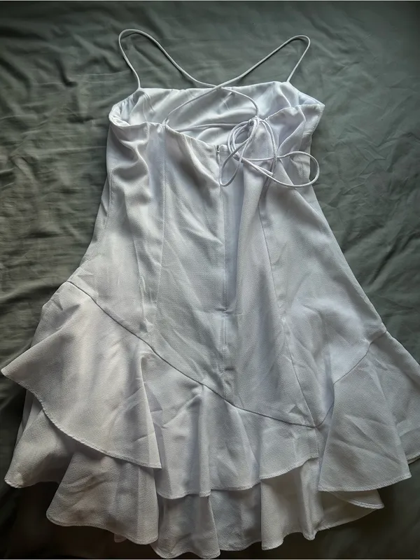 Lucy in the Sky White Ruffle Mini Dress with Spaghetti Straps - Image 2