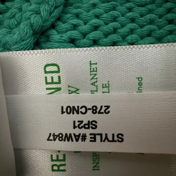 J.Crew Teal Open Knit Cotton Blend Sweater Large Pullover Crewneck Green - Image 7
