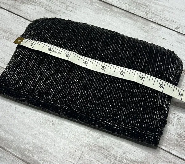 Vintage De Lill 1950’s Black Beaded Sequined Clutch Bag Purse - Image 4