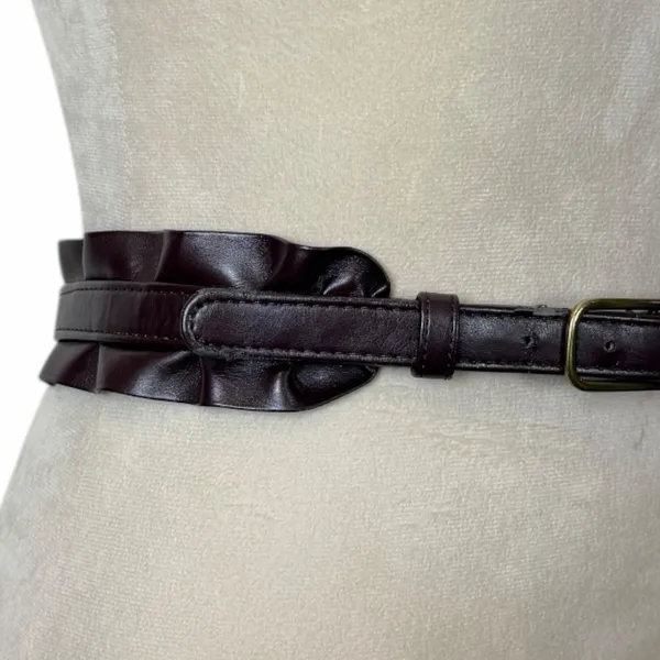 Gap Y2K Faux Leather Brown Ruffle Antique Gold Buckle Belt Women’s Size Medium - Image 4