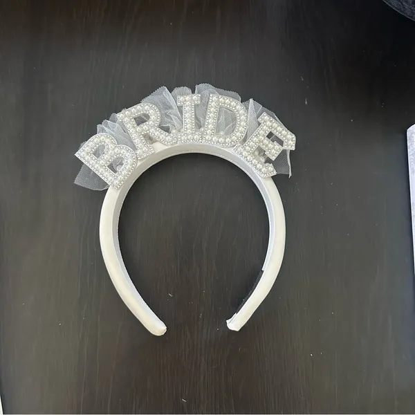 White Bride Headband with Pearls - Image 2