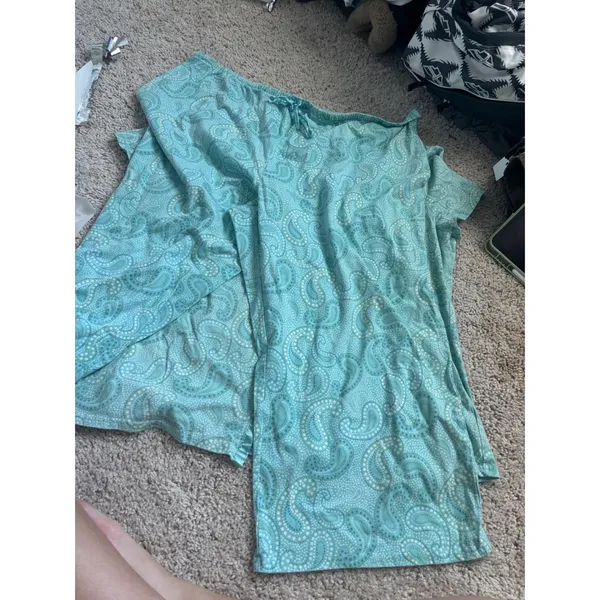 y2k Paisley Pajama Set Aqua Blue Sleepwear Shorts Set XL Cotton Blend Loungewear - Image 5