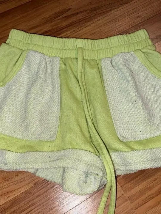 Women's Lime Terry Drawstring Athletic Shorts - Image 2