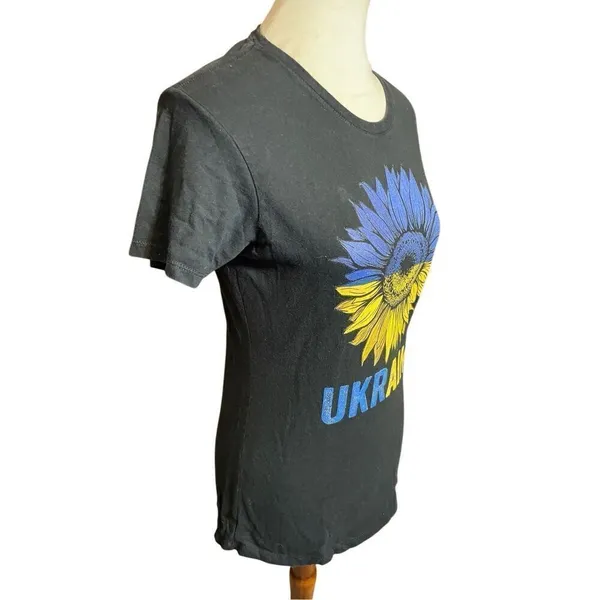 Ukraine Port Authority Women’s Black Short Sleeve 100% Cotton Graphic T-Shirt Si - Image 3