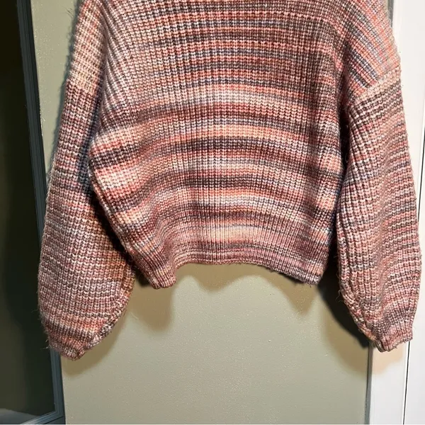 Altar'd State Womens Size Small Crewneck Balloon Sleeve Sweater Pink Gray Stripe - Image 6