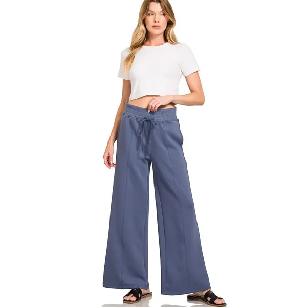 Zenana Scuba Collared‎ Pullover & Center Seam Pants Set - Blue Indigo - Medium - Image 3