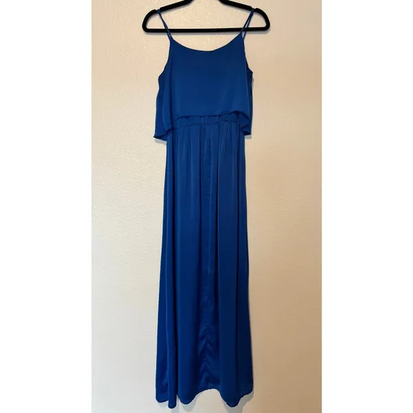 City Studio Women's Size XS Blue Double Layered Top Spaghetti Strap Maxi Dress - Image 2