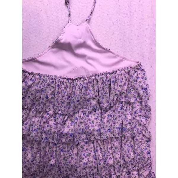 Altar'd State Halter Top Women Medium Purple Floral Tiered Ruffle Rosette Boho - Image 8