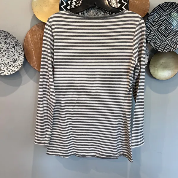 Matilda Jane Womens Grey White Striped Long Sleeve Scoop Neck Top Size M - Image 4