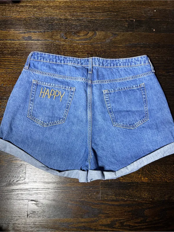 Wild Fable Highest Rise Mom Shorts Denim with Happy Embroidery Size 16 / 33R - Image 5