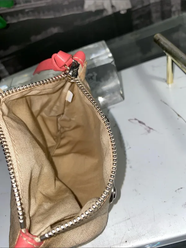 Authentic Miu Miu Beige Linen Pouch with Coral Trim - Image 12
