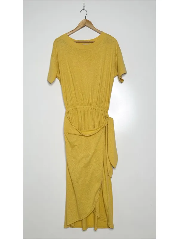 FP Beach Free People Mustard Yellow Wrap Front Midi T-Shirt Dress Women XS Small - Image 2