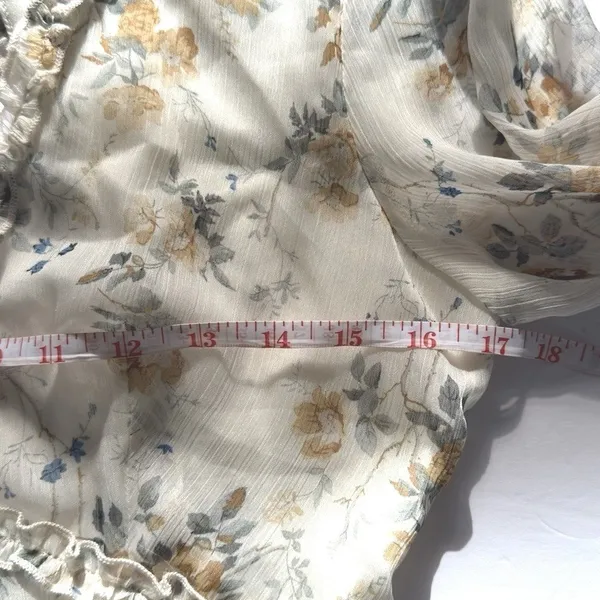 Bitter Sweet Ivory Floral Mini Dress M Surplice Ruffle Long Sleeve Boho Romantic - Image 7