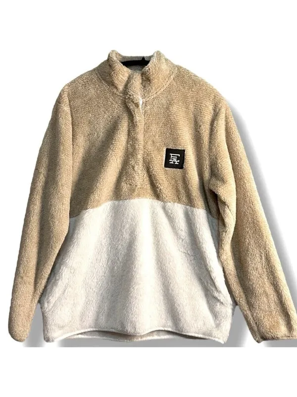 Fleece Pullover Camel and Cream Women's Size Large - Image 3