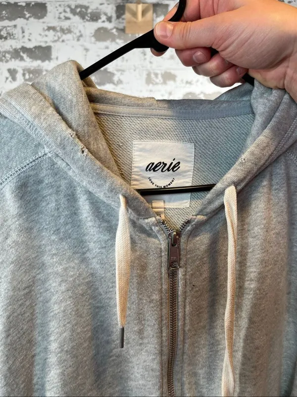 Aerie | women gray full zip hoodie distressed oversized - Image 3