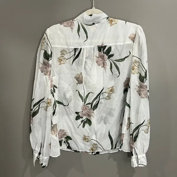 Ted Baker Elderflower Organza Blouse Women 4 White NWT Floral Bow Neck Blouse - Image 5