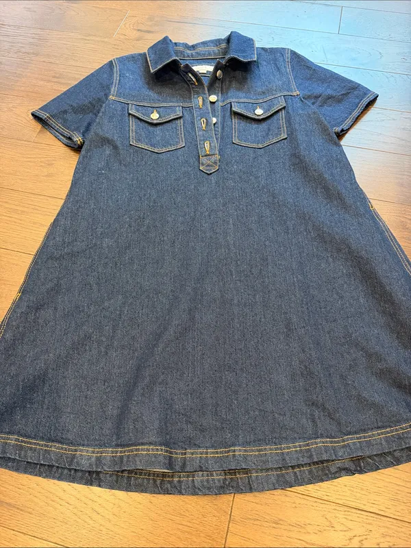 LOFT Mini Denim Pocket Dress Size Small - C1-303 - Image 4