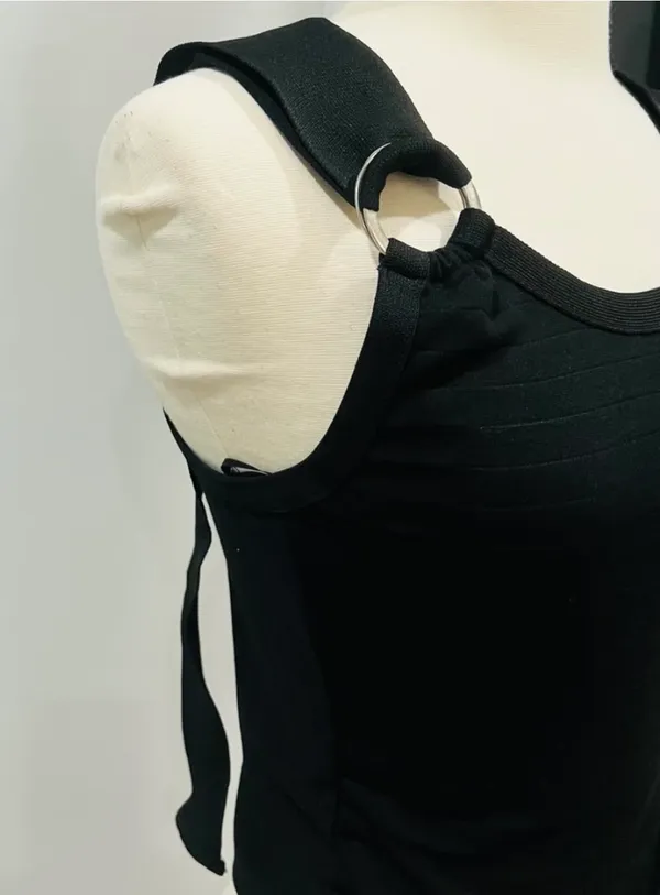 Zara Black Ribbed Square Neck Tank Top with Silver O-Ring Straps - Image 4