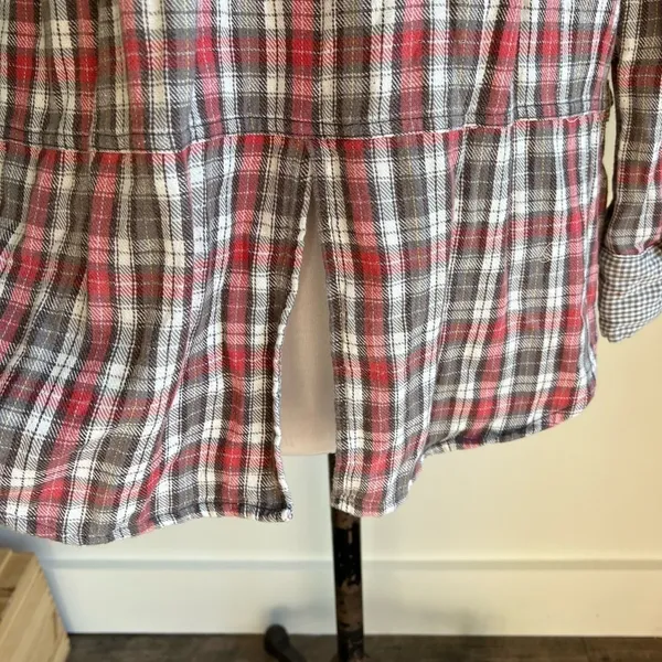 Free People Flannel Shirt Red And Gray Button Down Lined Size S - Image 5