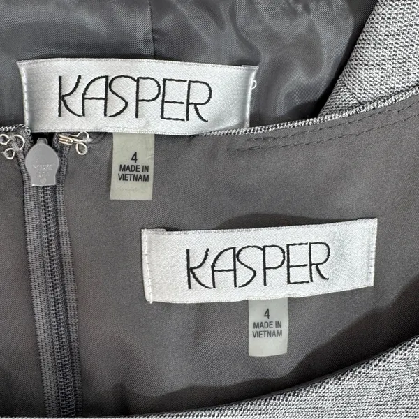 Kasper Sheath Dress Blazer Suit Women 4 Sharkskin Grey‎ Professional Business - Image 11