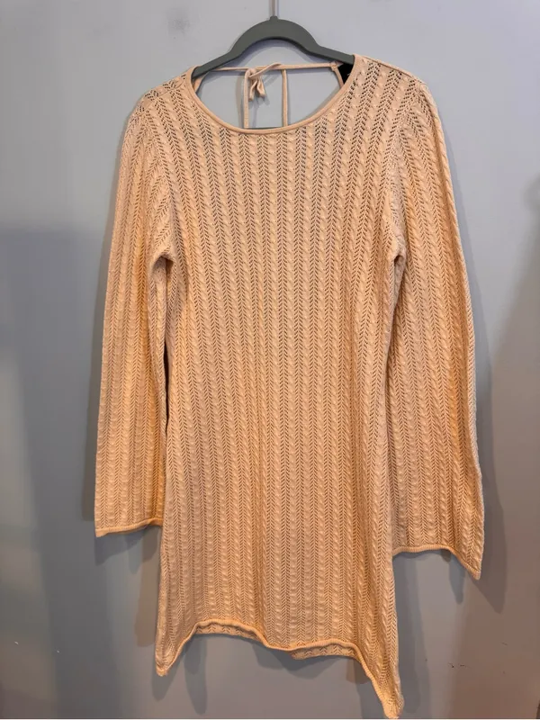VICI Collection Open Back Pointelle Mini Sweater Dress Cream XL - Image 2