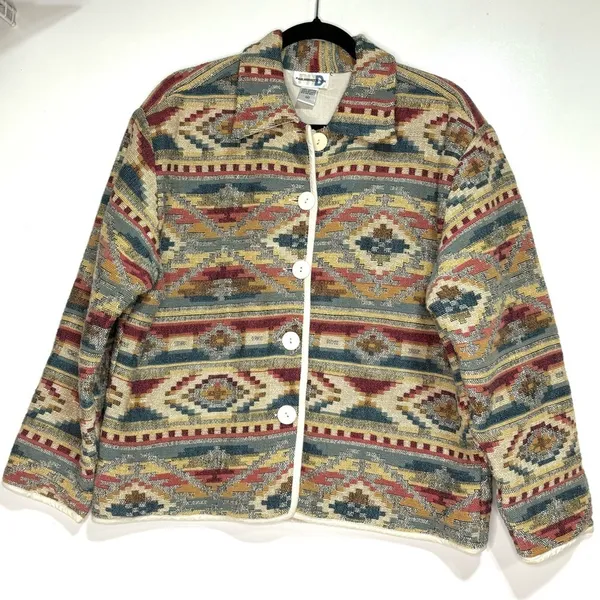 Vintage PHD Woven Blanket Tapestry Button Down Jacket Southwestern M - Image 4
