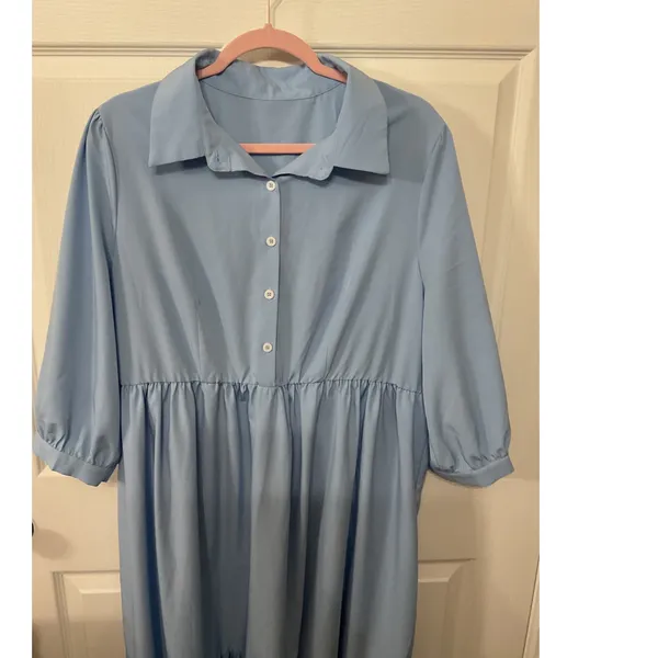 NWOT SHEIN Curve Blue Plus Size Button Front Tiered Long Sleeve Boho Dress, 2XL - Image 4