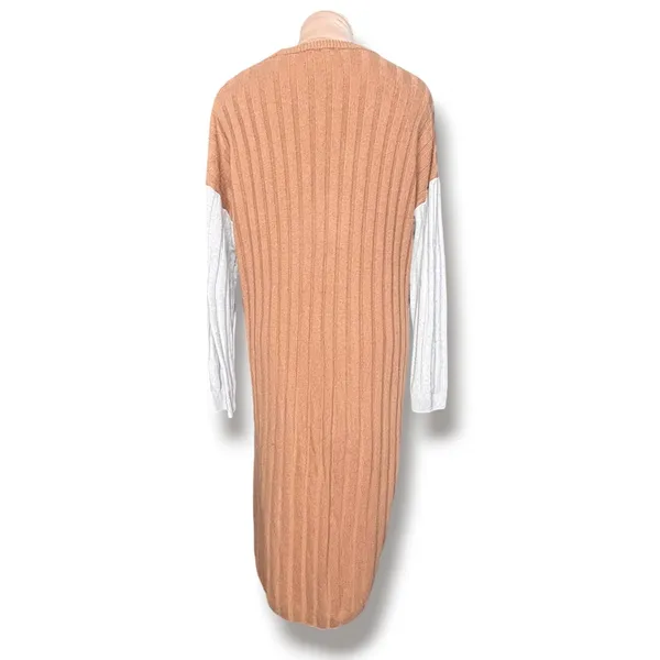 Madewell Re)sourced Ribbed Wool Alpaca Midi Sweater Dress Large Colorblock Tan L - Image 6