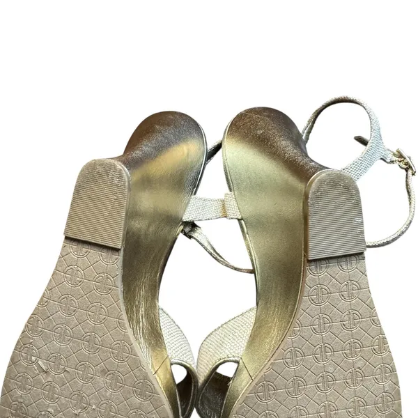 Lilly Pulitzer Shoes Womens Size 9.5 Gold Wedge Strappy Sandals‎ Ankle Strap - Image 9