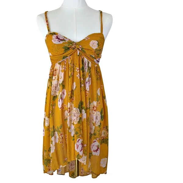 FREE PEOPLE Mirage Convertible Tunic Tank Top Dress Hi Low Yellow Floral Boho - Image 3