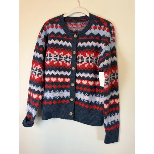 Lucky Brand Fair Isle Wool Brand Cardigan Sz S NWT With Flaw READ $128 - Image 2