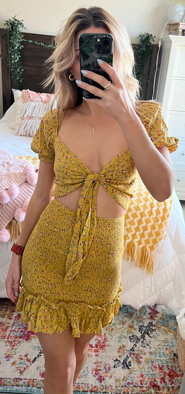 Sabo Skirt Yellow Floral Mini Dress - Image 2