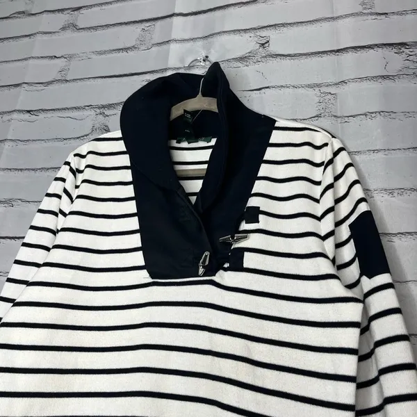 Lauren Ralph Lauren Striped Cowl Neck Sweater White & Black Sz L Cotton Knit Y2K - Image 6