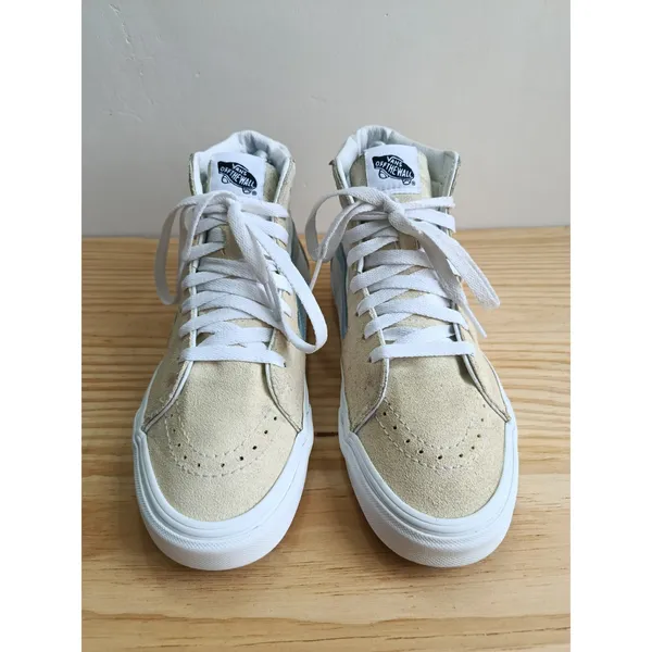Vans Sk8-Hi High Top Sneakers Men's 6.5 Women's 8 Beige Blue Canvas Skate Shoes - Image 4