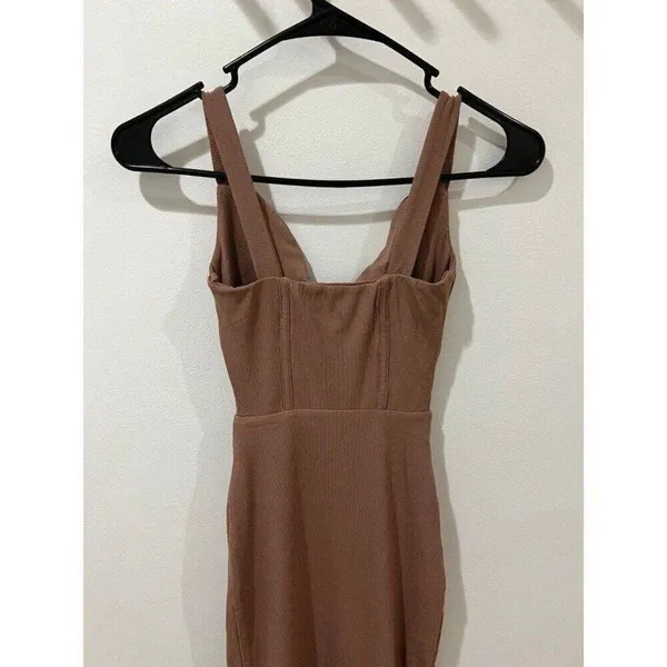 Naked Wardrobe NEW Women XS Brown Faux Bustier Ribbed Hourglass Bodycon Dress - Image 10