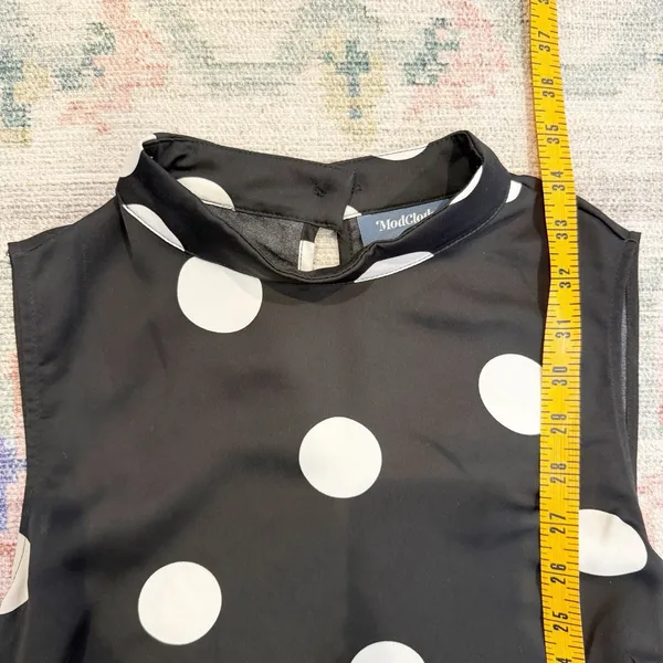ModCloth Womens Polka Dot Fit & Flare Dress Medium Mock Neck Tie Retro‎ Parisian - Image 5