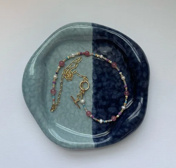 Gold Half Paperclip Half Beaded Handmade Necklace - Image 2