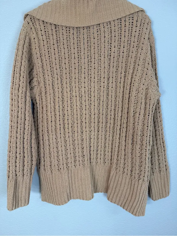 Aerie Cable Car Knit Quarter Zip Pullover Sweater Warm Camel size Medium $98 - Image 12