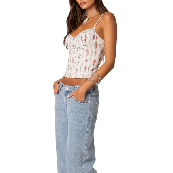 Edikted Indira Floral Lace-Up Corset Camisole Tank Top Large Coquette - Image 2