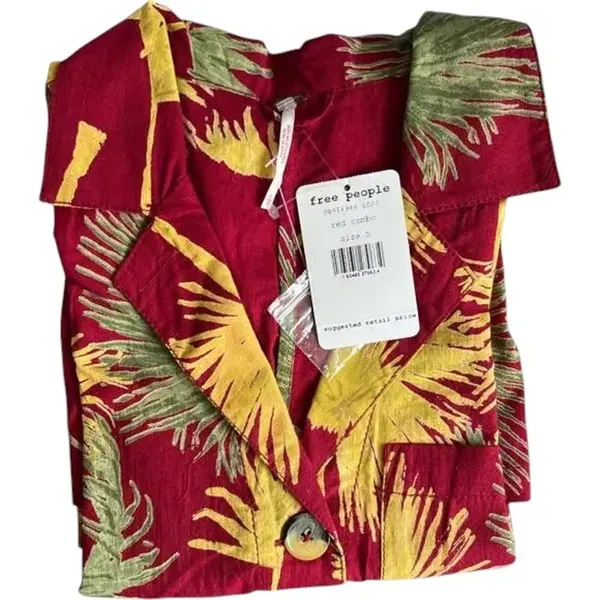 Free People Malibu 100% Cotton Button Closure Collared Romper Maroon, S - Image 9